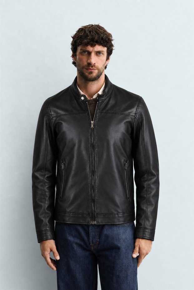 Vintage Style Soft Textured Men's Plain Leather Jacket