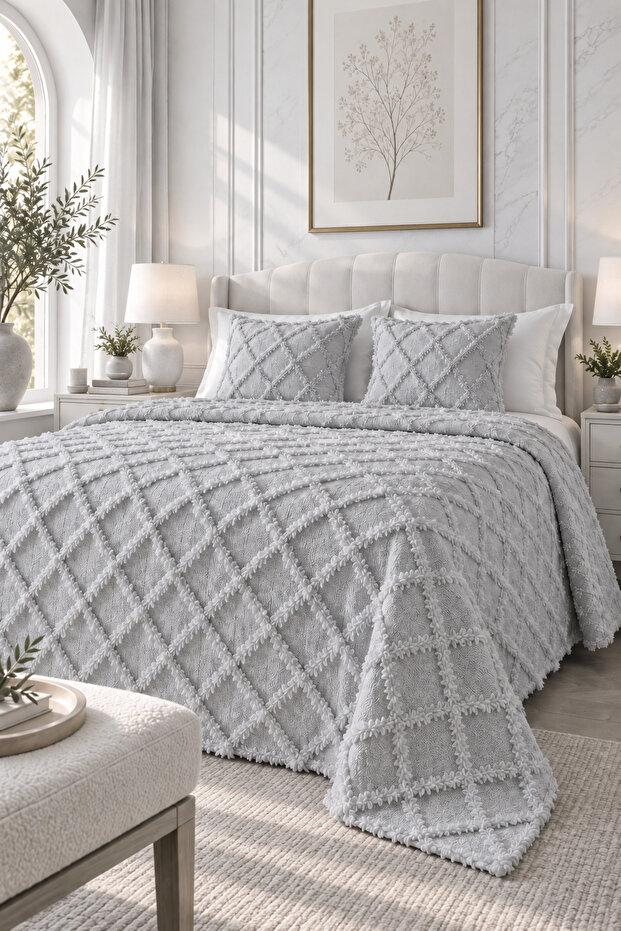 Bohemian Gray Double Bedspread and Pillowcase Set