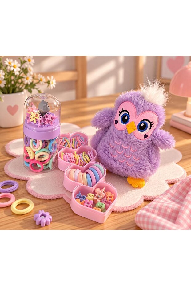Girl's Heart Boxed Mixed Tone Rubber Buckle Set of 3 & Gift Buckle Set with Plush Keychain