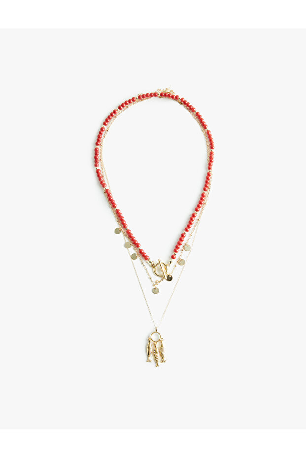 Fish Charm Detailed Beaded Necklace 3 Rows
