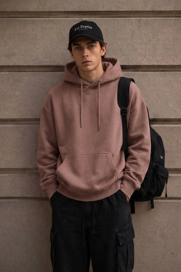 Men's Winter 3-Strand Fleece Hooded Oversize Sweatshirt with Kangaroo Pocket