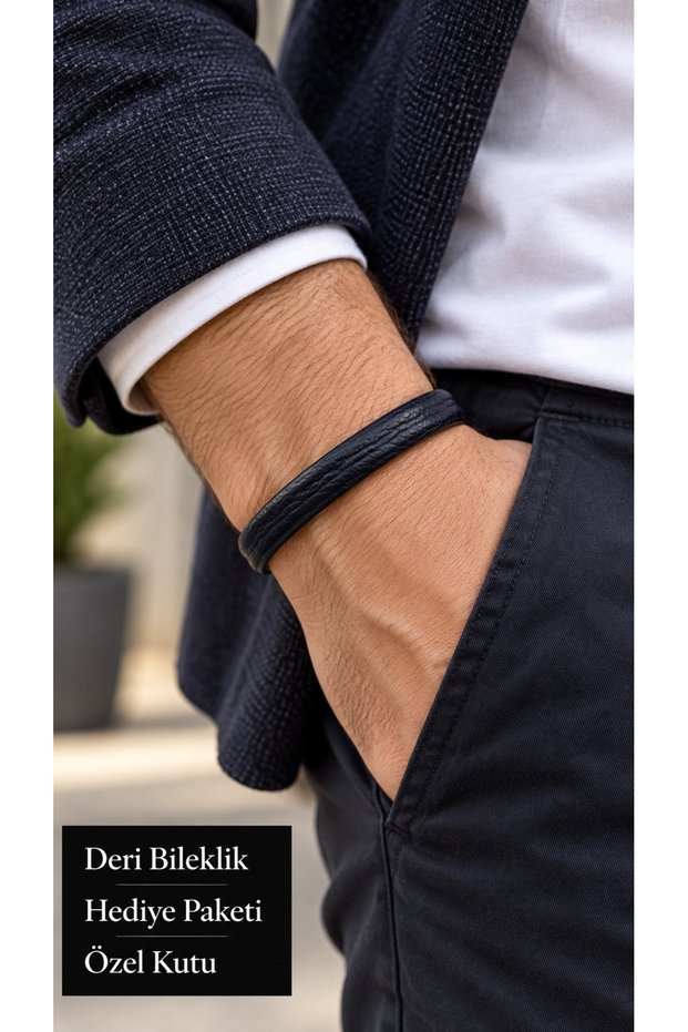 Ravello Black Leather Men's Bracelet - Minimal Design with Segment Silver Clasp