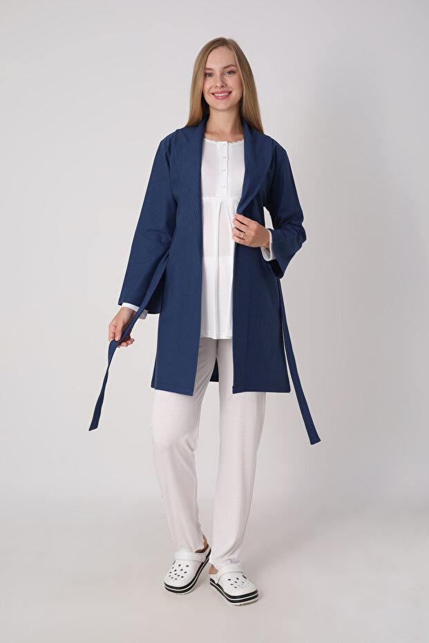 Maternity Pajama and Robe Set – 3-Piece Winter Maternity Set, Thick Textured Robe and 4-Button Closure