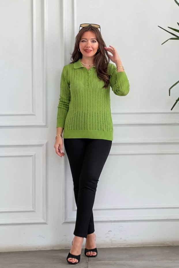 Polo Collar Openwork Perforated Knitwear