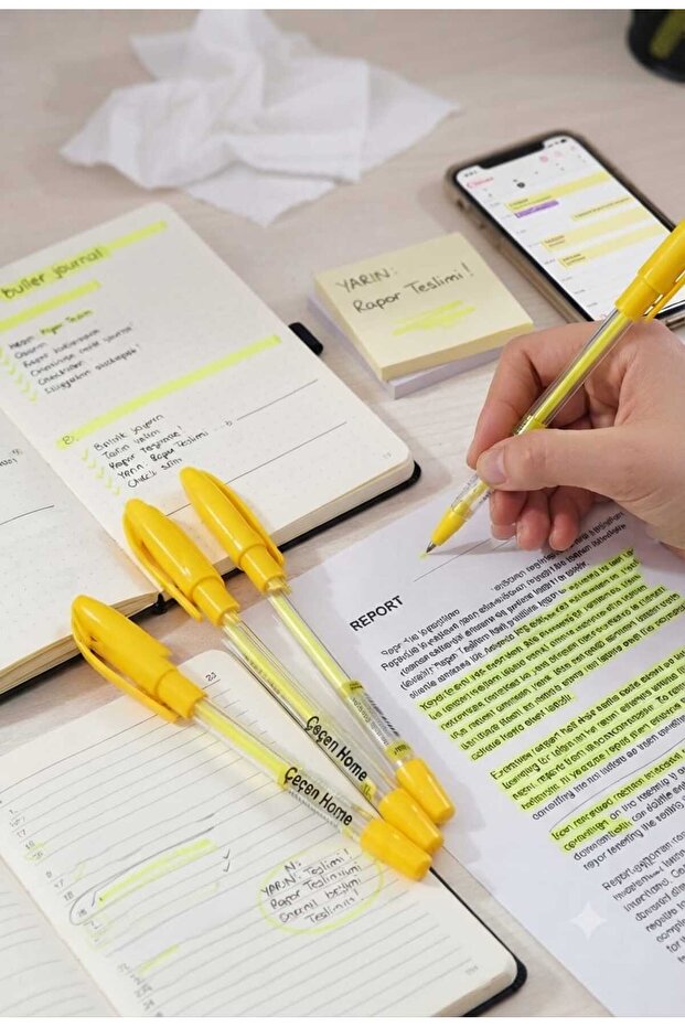 3-Pack Yellow Neon Gel Pen 1.0 mm | Office, School, Bullet Journal Agenda Highlighting and Colorful Note-Taking Pen