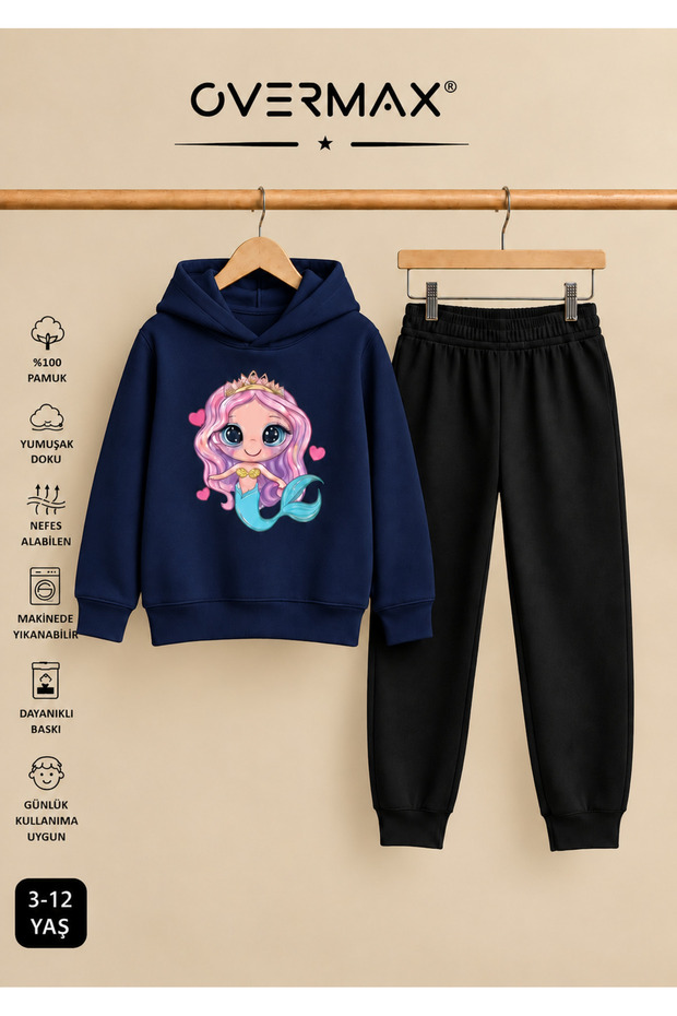 Mermaid Printed Hooded Tracksuit Set β Ages 3-12