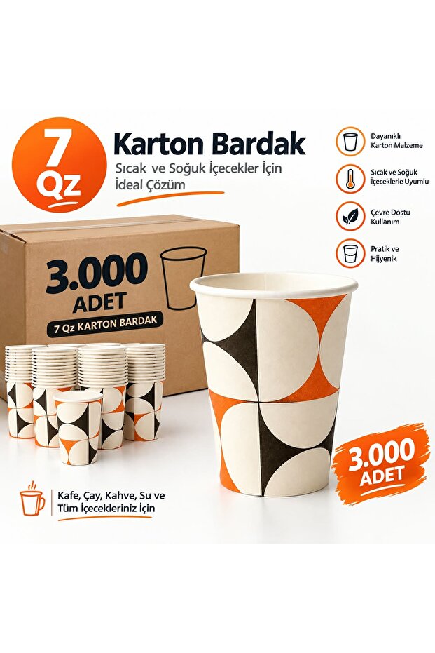 Cardboard Cups 7 Qz 3000 Pieces - Leak-Proof Patterned Cups Suitable for Hot and Cold Use