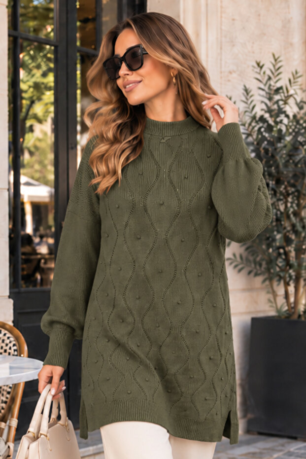 Pearl Embroidered Knitwear Sweater K6036 Khaki