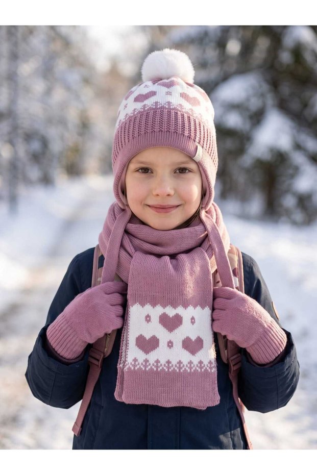 Kitti 4-8 Years Old Girls' Lined Scarf, Beanie, Gloves 3-Piece Set