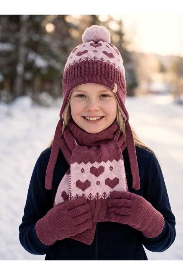 Kitti 4-8 Years Old Girls' Lined Scarf, Beanie, Gloves 3-Piece Set