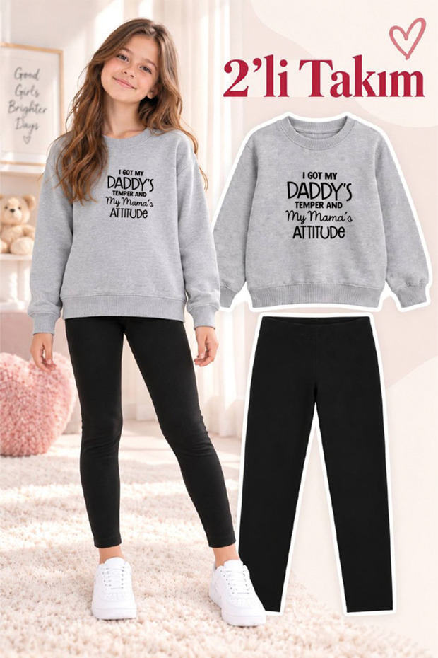 Girl's Crew Neck Sweatshirt and Leggings 2-Piece Set