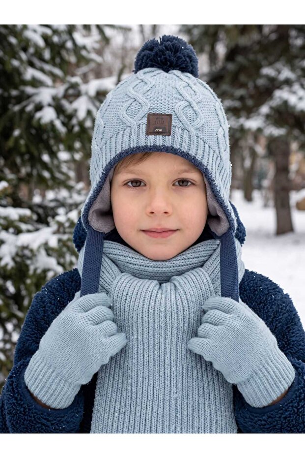 Kitti 4-8 Years Old Boys' Lined Scarf, Beanie, Gloves 3-Piece Set