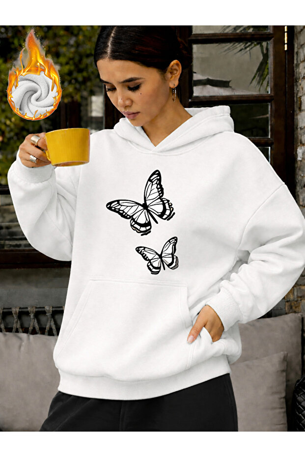 Unisex Women's Printed Hooded Kangaroo Pocket Comfortable Fit Regular Cut Sweatshirt