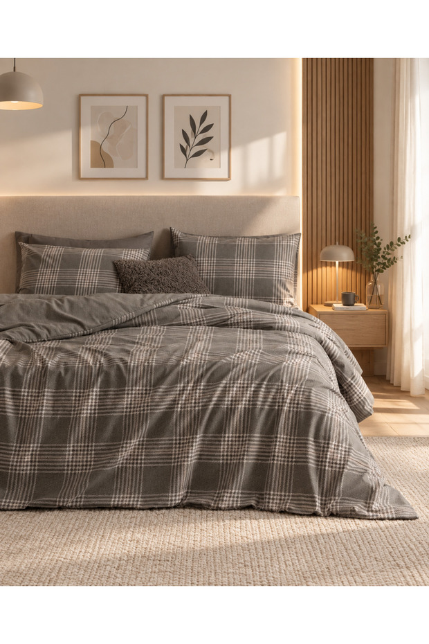 Damia Double Flannel Duvet Cover Set with 100% Cotton Sheets - Khaki
