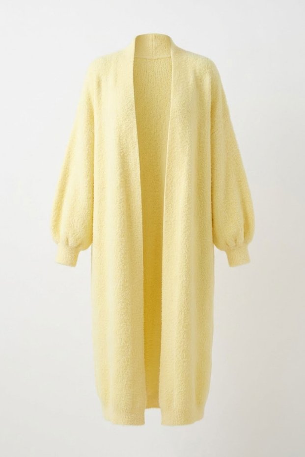 Shawl Collar Soft Textured Long Cardigan - Yellow