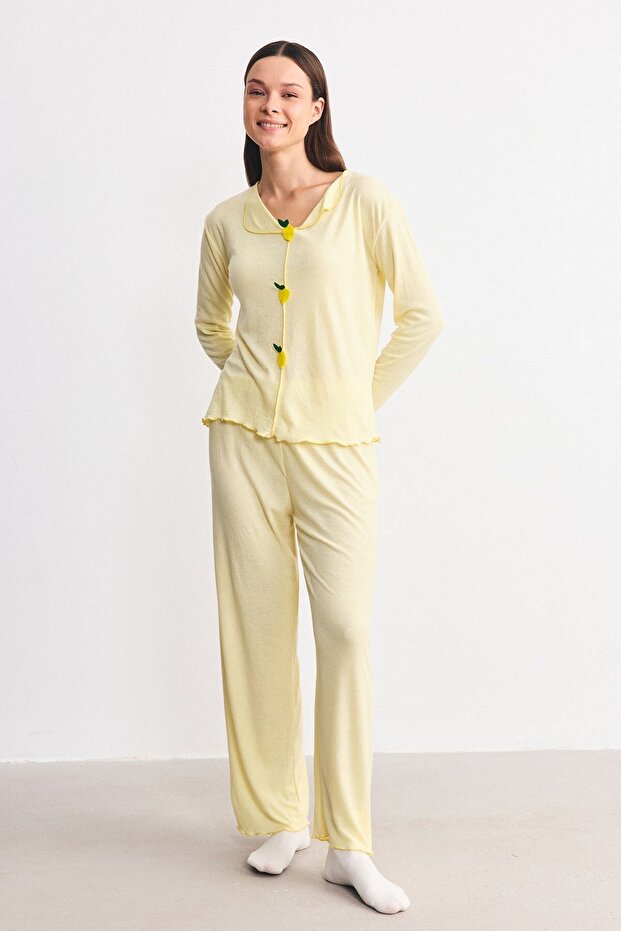 Soft Textured Camisole Pajama Set Lemon