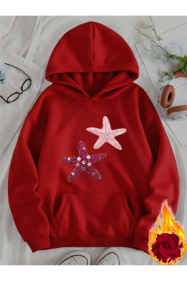 Unisex Women's Printed Hooded Kangaroo Pocket Comfortable Fit Regular Cut Sweatshirt
