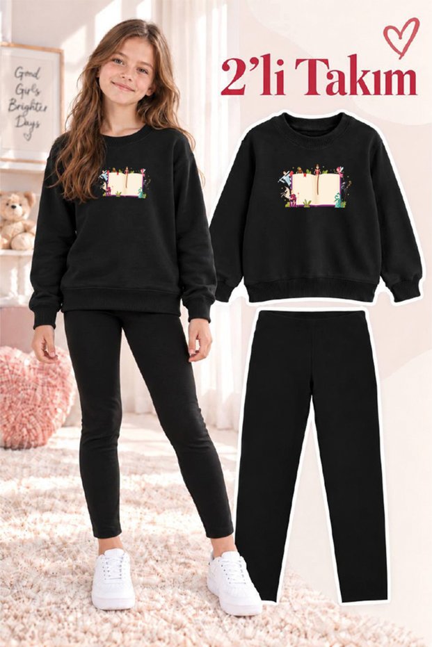 Girl's Crew Neck Sweatshirt and Leggings 2-Piece Set