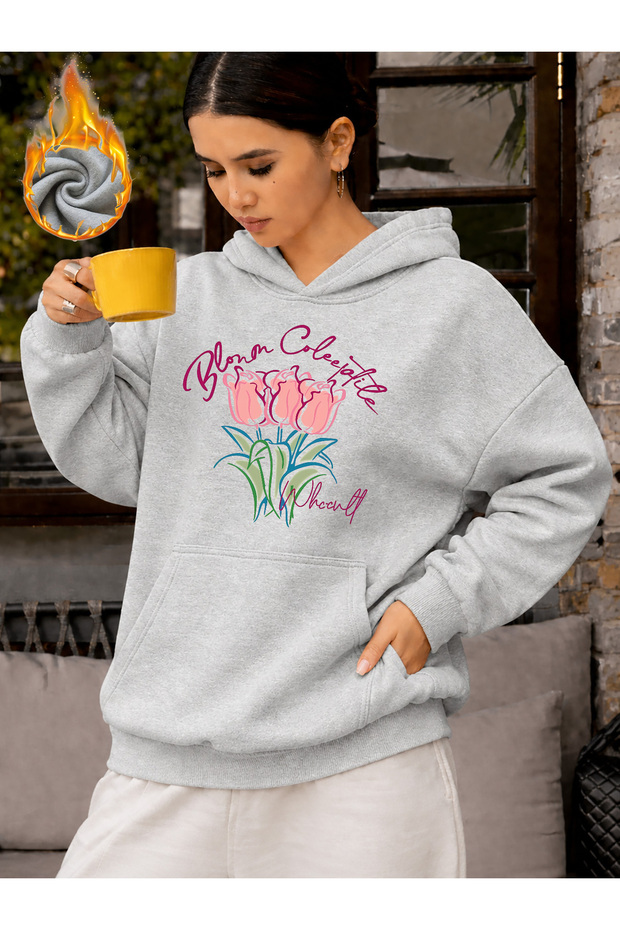 Unisex Women's Printed Hooded Kangaroo Pocket Comfortable Fit Regular Cut Sweatshirt