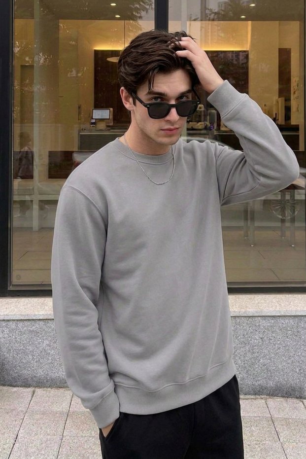 Men's Winter 3-Thread Fleece Lined Crew Neck Comfortable Fit Sweatshirt