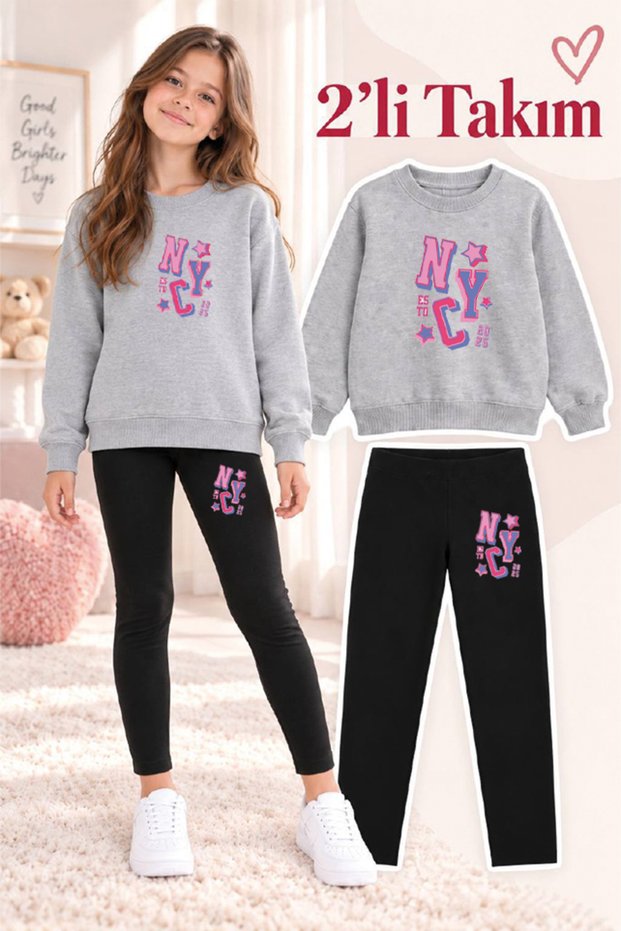 Girl's Crew Neck Sweatshirt and Leggings 2-Piece Set