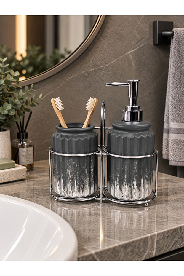 3 piece liva bathroom set - anthracite silver