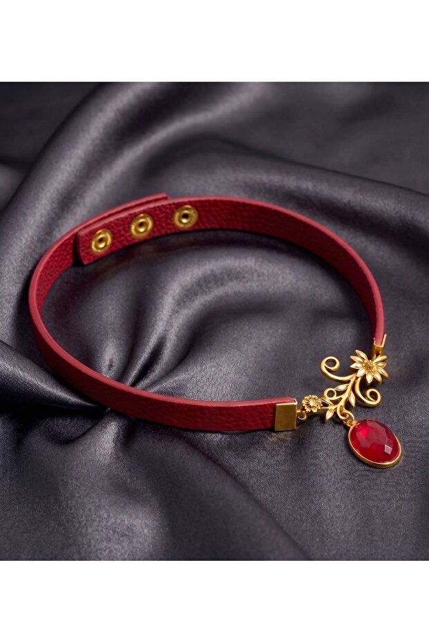 Red Genuine Leather Choker Necklace