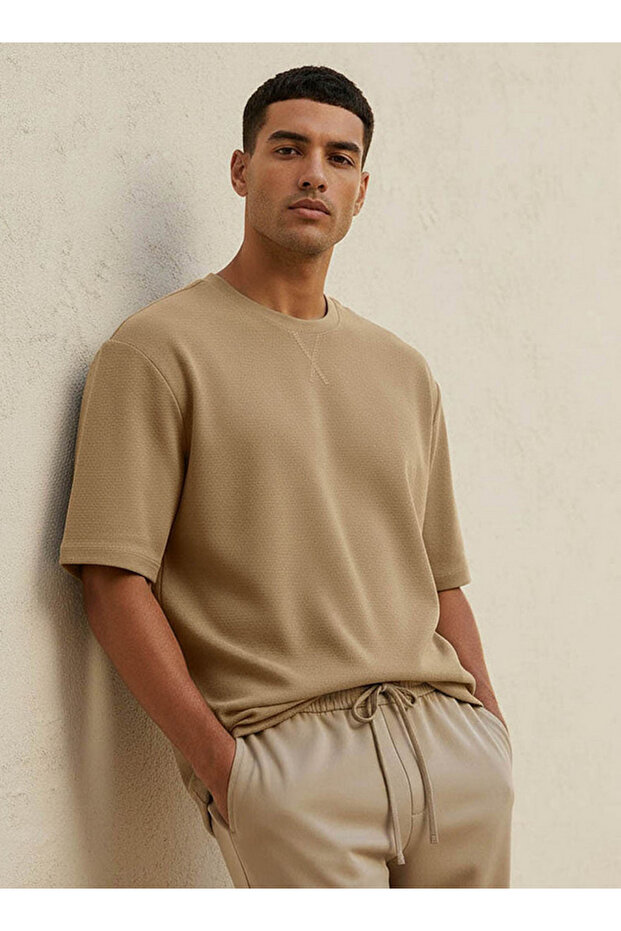 Basics Slim Fit Crew Neck Textured T-shirt