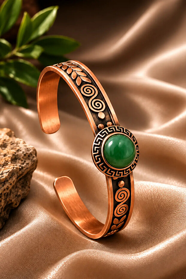 Women's Copper Bracelet Handcrafted Pure Copper Green Agate Natural Stone Women's Copper Adjustable Bracelet