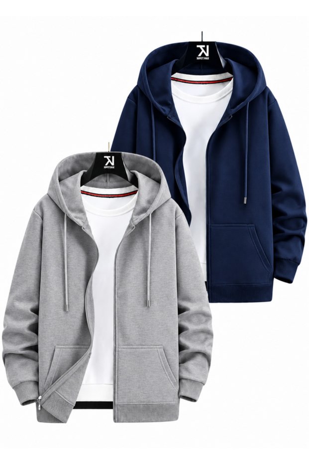 2-Piece Hooded Unisex Zippered Sweatshirt / Cardigan