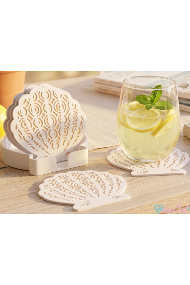 (3 Coasters-1 Stand) Set of 3 Sea Shell Coasters – Decorative Coaster and Stand Organizer