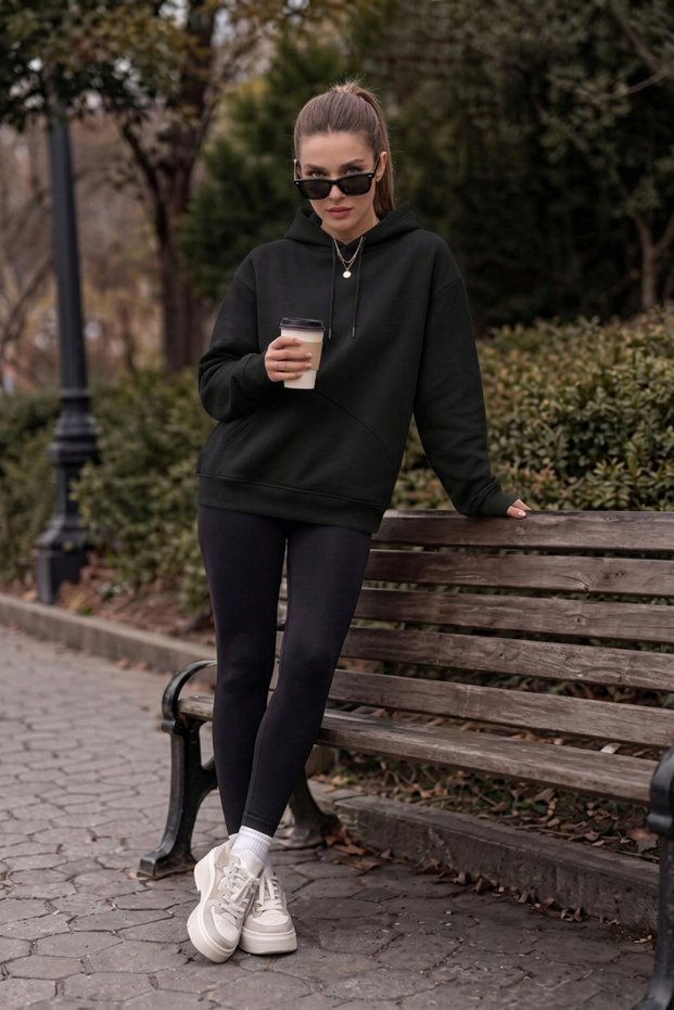 Women's Winter 3-Strand Fleece Hooded Oversize Sweatshirt with Cut-Out Pockets