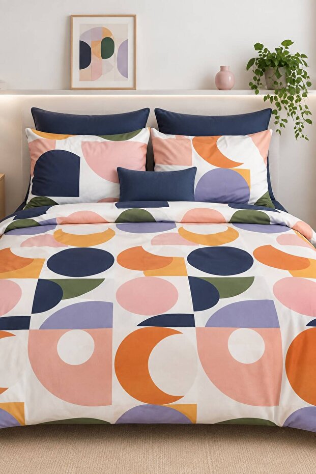 Easy-Iron Duvet Cover Set Double Size Pastel Navy Blue