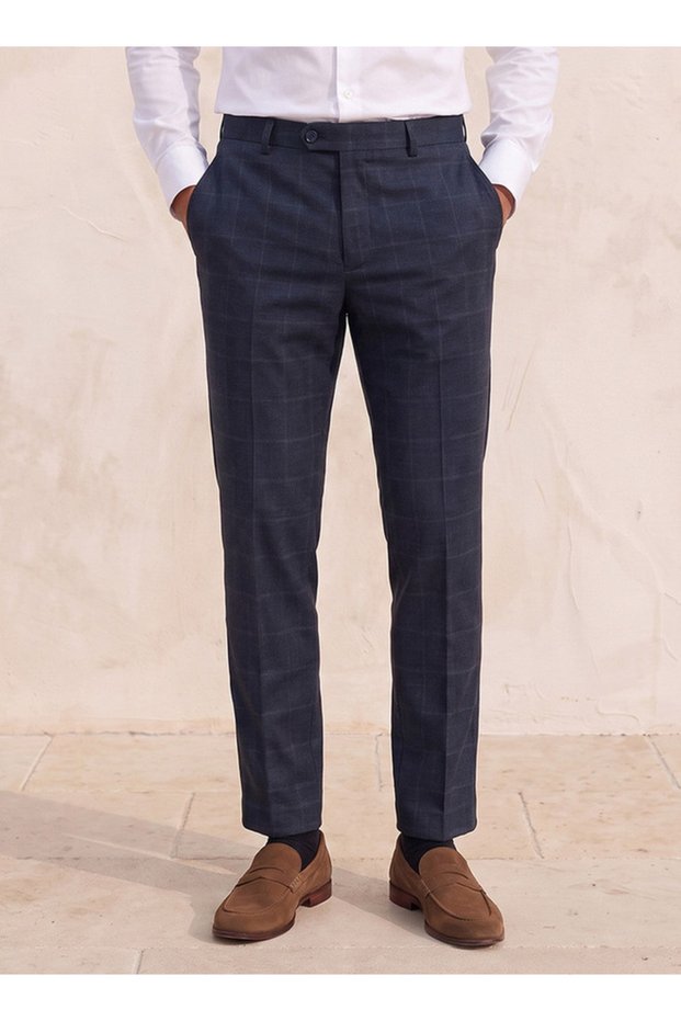 Checked Slim Fit Formal Trousers