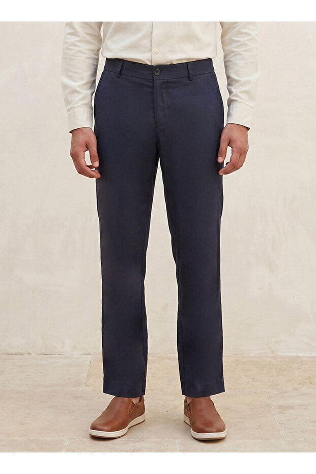 Smart Regular Fit Linen Blend Trousers