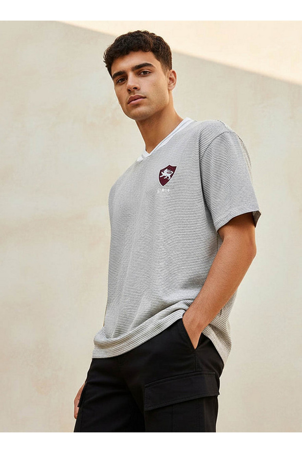Youth Regular Fit V-neck Textured T-shirt