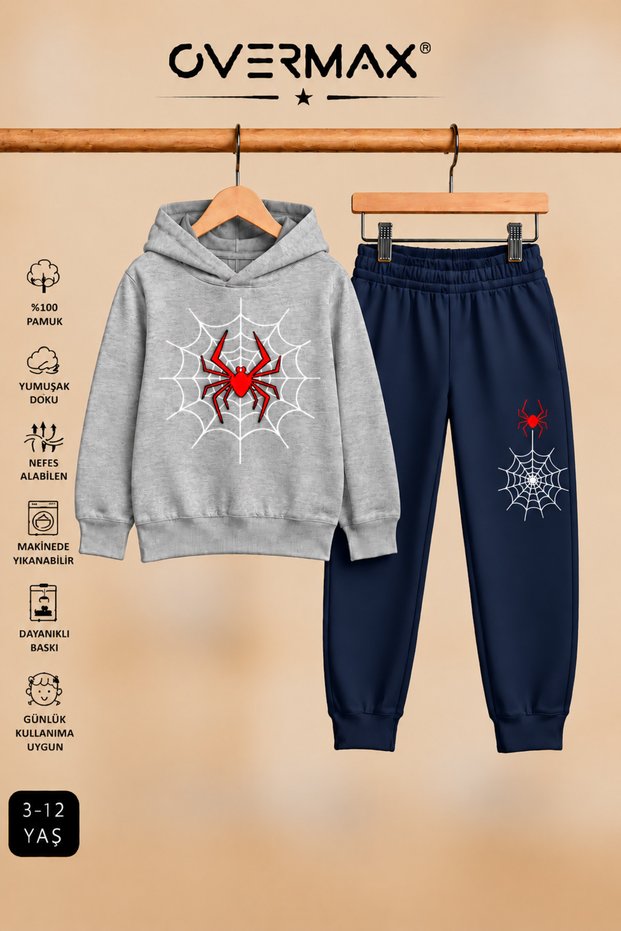 Spider Web Printed Hooded Sweatshirt & Sweatpants Set – Ages 3-12