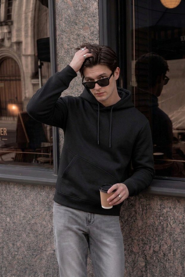 Men's Winter Thick Fleece Lined Soft Textured Hooded Oversize Sweatshirt with Side Pockets