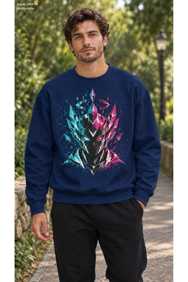 Men's Cyber Warrior Printed Crew Neck Casual Regular Fit Sweatshirt