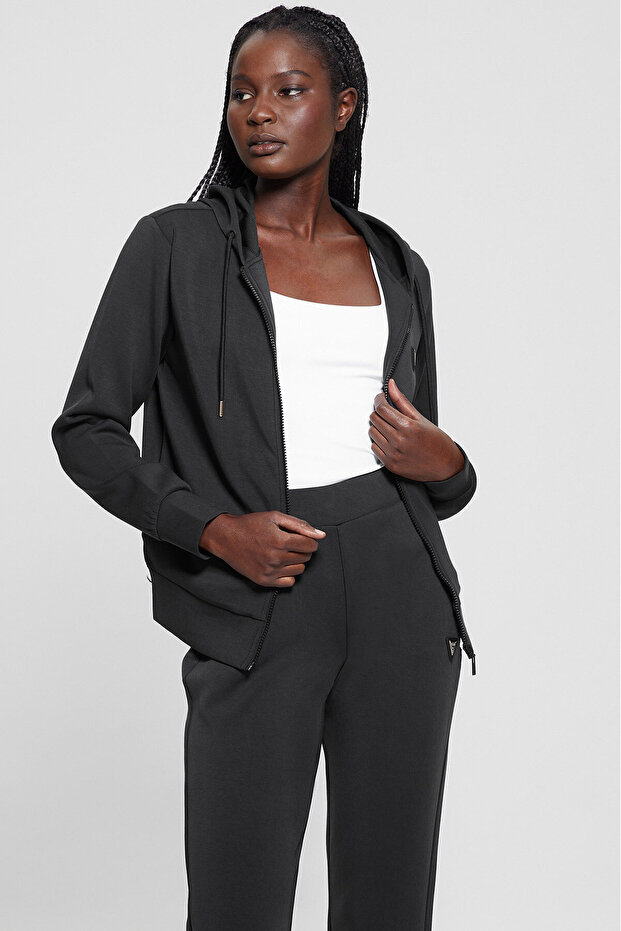 Olympe Women's Active Modal Blend Scuba Hooded Sweatshirt Black