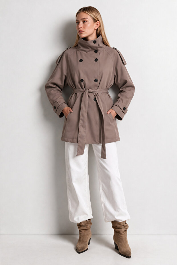 High Collar Belted Trench Coat Lgx0020 Vi̇zon