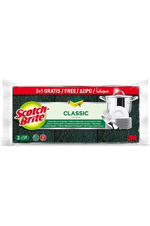 Scotch-Brite Heavy Duty Classic Scrubbing Sponge for Nails, 3 Count (2+1 Free) | Kitchen Sponge | Esf