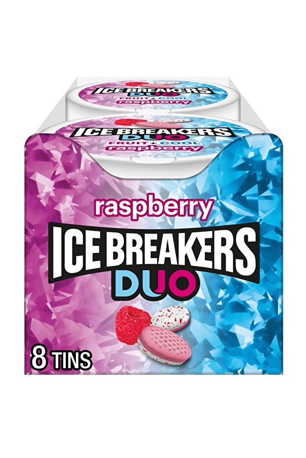Ice Breakers Duo Raspberry Mints (Pack of 8 Tins) – Sugar-Free Fruit & Cool Breath Mints