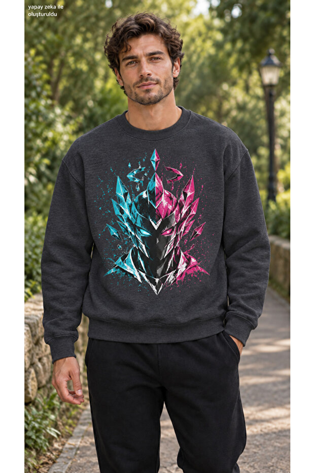 Men's Cyber Warrior Printed Crew Neck Casual Regular Fit Sweatshirt