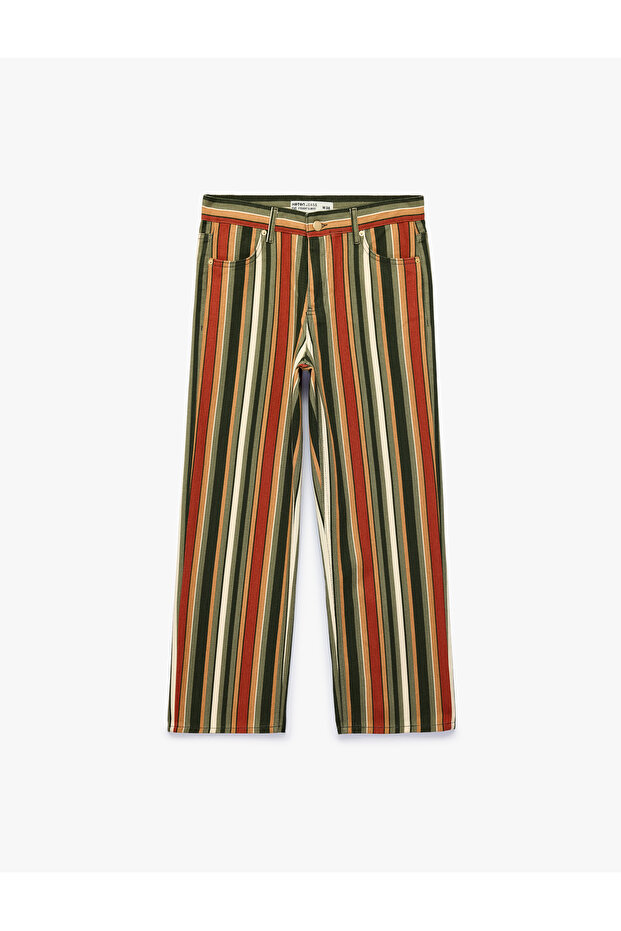 Striped Cotton Straight Denim Trousers - Straight Jeans