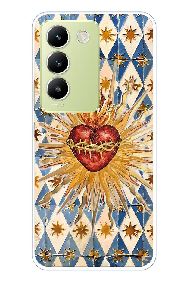Vivo V30 Lite Compatible Vintage Sun and Heart Pattern Transparent Phone Case