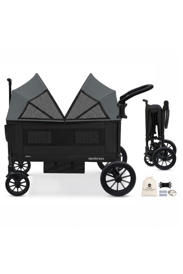 - Advi Wagon Cargo Push & Pull Foldable Double Stroller - Grey Black
