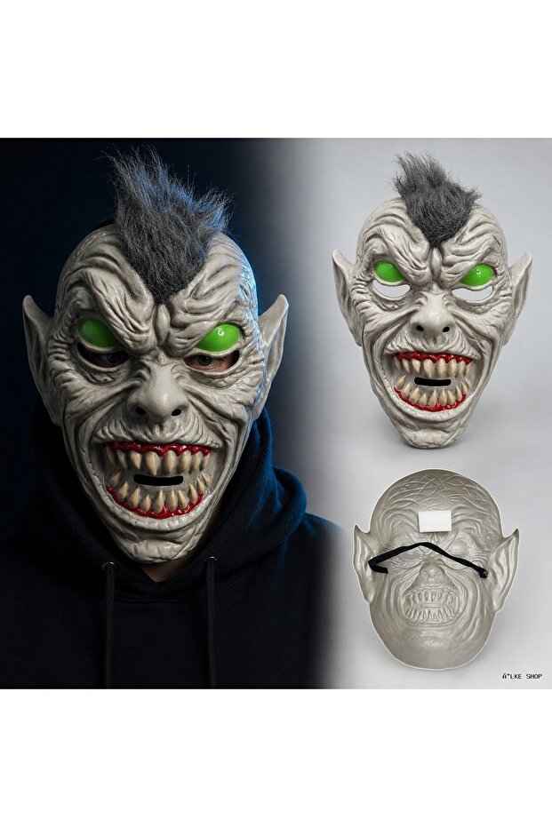 Ilkestor Neon Green Eyed Hair Monster (170522) Plastic Mask