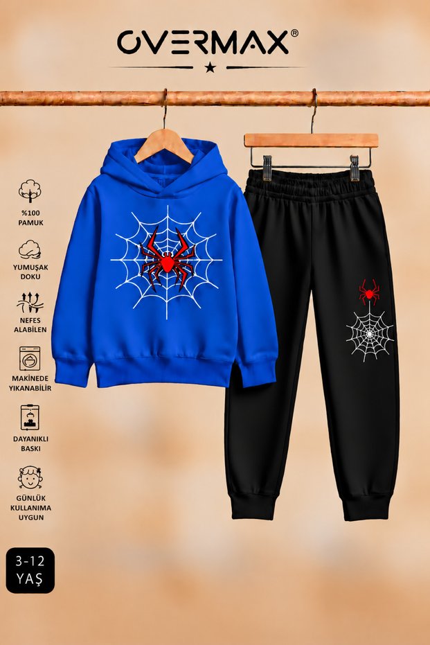 Spider Web Printed Hooded Sweatshirt & Sweatpants Set โ Ages 3-12