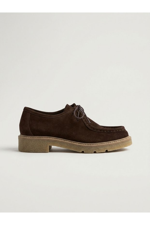 26K-001-25-106 Genuine Leather Suede Lace-Up Loafer Shoes for Women